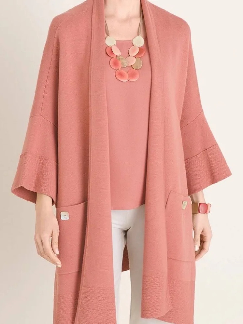 NWT Chico’s Marla Wynne Oversized Canyon Rose Knit Duster Cardigan Jacket S